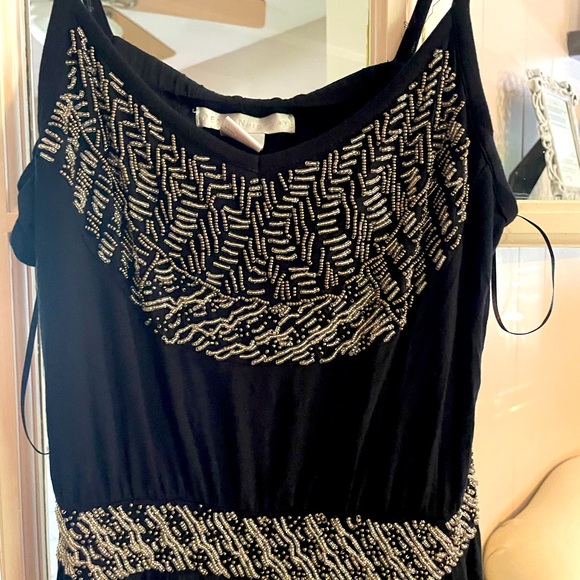 Long black beaded maxi dress. Spaghetti straps. - Picture 2 of 5